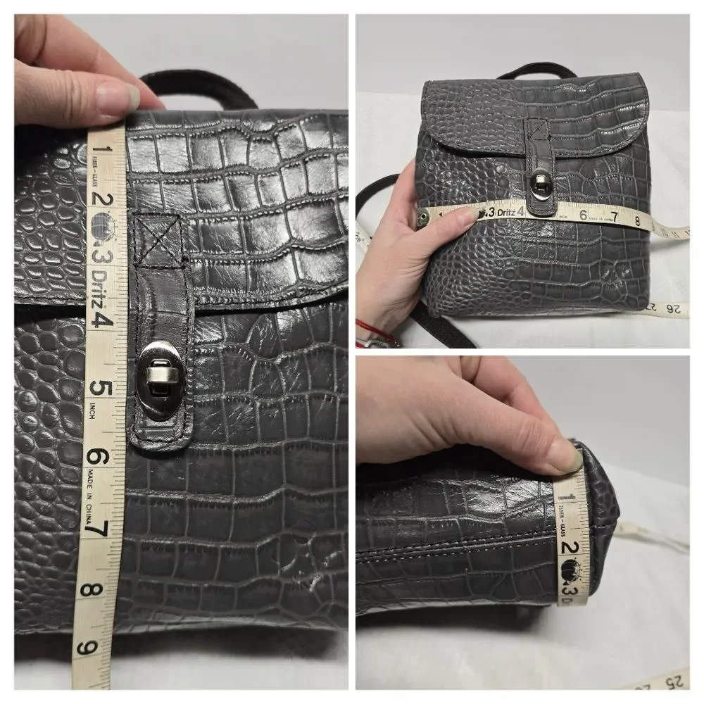 Patricia Nash Davoli Genuine Smokey Gray Croco Leather Convertible Backpack